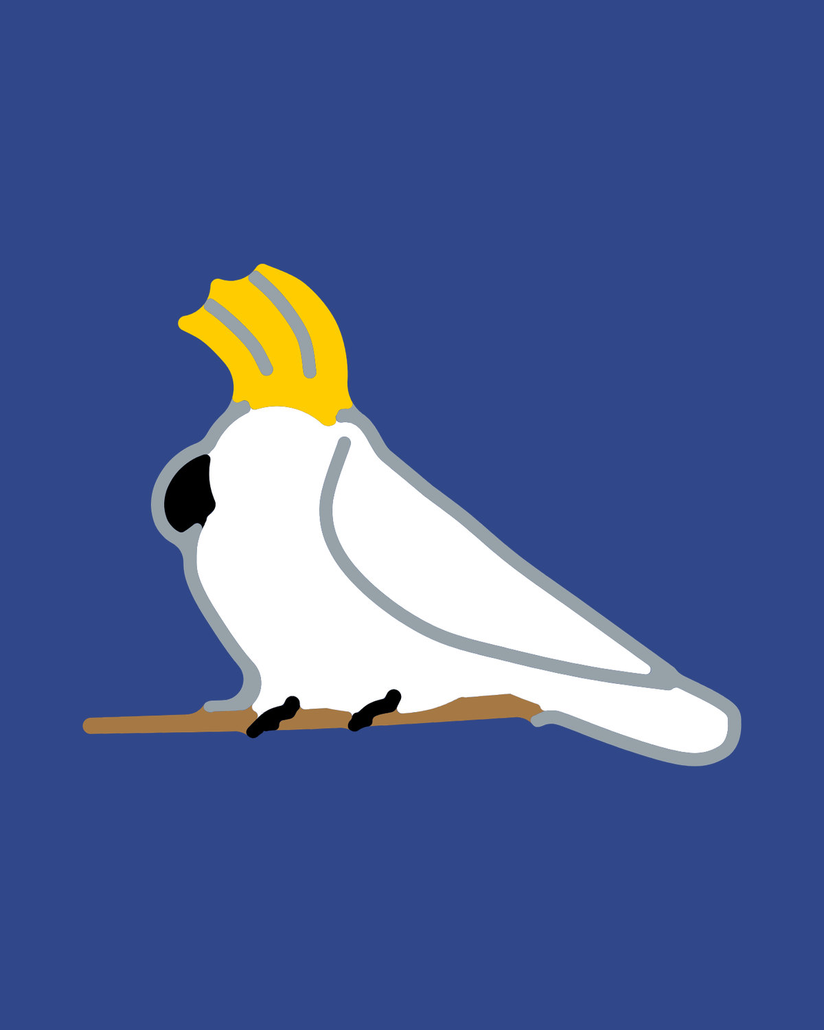 The Sulphur-crested Cockatoo design on Cobalt: a white cockatoo with a raised yellow crest and a black hooked bill.